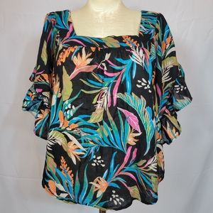 Terra & Sky Floral Tropical Hawaiian Top Blouse